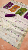 White & Purple Green Floral Jamdani Tussar Silk Saree