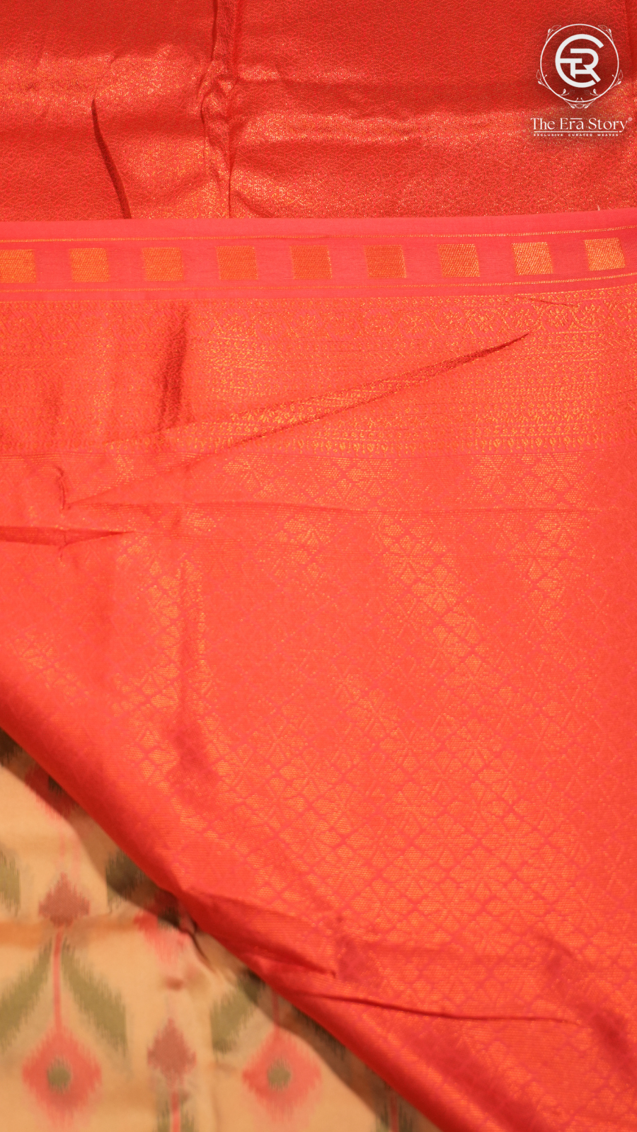 Beige and Pink Floral Banarasi Silk Saree