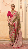 Green & Red Floral Festive Crepe Banarasi Saree