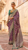 Purple & Green Floral Festive Crepe Banarasi Saree