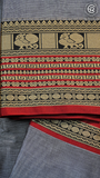 Grey & Red Elephant Peacock Handloom Narayanpet Cotton Saree