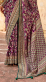 Purple & Green Floral Festive Crepe Banarasi Saree
