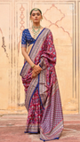 Red & Blue Floral Festive Crepe Banarasi Saree