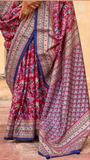 Red & Blue Floral Festive Crepe Banarasi Saree