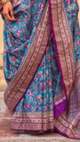 Blue & Purple Floral Festive Crepe Banarasi Saree