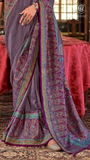 Grey & Purple Floral Festive Crepe Banarasi Saree