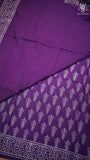 Purple & White Floral Handblocked Pure Mul Cotton Saree