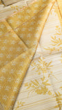 Beige & Yellow Floral Kantha Matka Tussar Silk Saree
