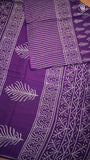 Purple & White Floral Handblocked Pure Mul Cotton Saree
