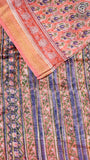 Peach and Purple Floral Handblocked Pure Maheshwari Cotton Sarees