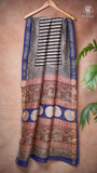 Beige Black & Blue Ajrakh Handblocked Pure Maheshwari Cotton Saree