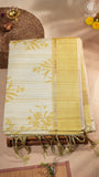 Beige & Yellow Floral Kantha Matka Tussar Silk Saree