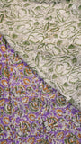 Purple & White Floral Handblocked Pure Georgette Saree