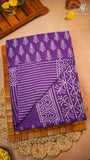 Purple & White Floral Handblocked Pure Mul Cotton Saree