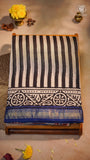 Beige Black & Blue Ajrakh Handblocked Pure Maheshwari Cotton Saree