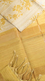 Beige & Yellow Floral Kantha Matka Tussar Silk Saree