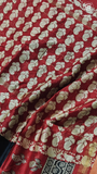 Black & Red Leaf Floral Handblocked Pure Maheshwari Cotton Sarees