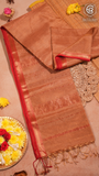 Khaki Brown and Red Handloom Pure Maheshwari Silk Saree
