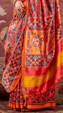 Red & Yellow Elephant Patola Crepe Banarasi