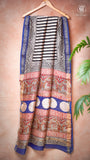 Beige Black & Blue Ajrakh Handblocked Pure Maheshwari Cotton Saree