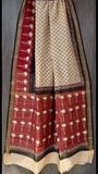 Beige Black & Maroon  Handblock Maheshwari Silk Cotton Saree