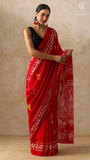 Red Contemporary Handblocked Pure Mul Cotton Saree