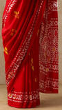 Red Contemporary Handblocked Pure Mul Cotton Saree