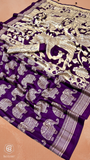Purple & Beige Elephant Satin Modal Silk Saree