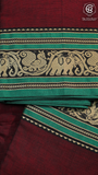 Maroon & Green Elephant Peacock Handloom Narayanpet Cotton Saree
