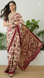 Beige & Red Elephant Satin Modal Silk Saree