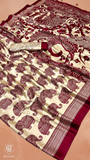 Beige & Red Elephant Satin Modal Silk Saree