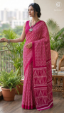 Pink Geometric Handblocked Pure Mul Cotton Saree