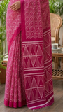 Pink Geometric Handblocked Pure Mul Cotton Saree