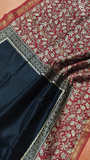 Black & Red Floral Handblocked Pure Maheshwari Cotton Sarees