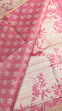 Beige & Pink Floral Kantha Matka Tussar Silk Saree