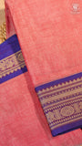 Peach & Blue Peacock Floral Border Handloom Narayanpet Cotton Saree