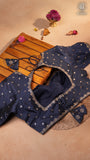 Royal Blue Embroidered Silk Blouse
