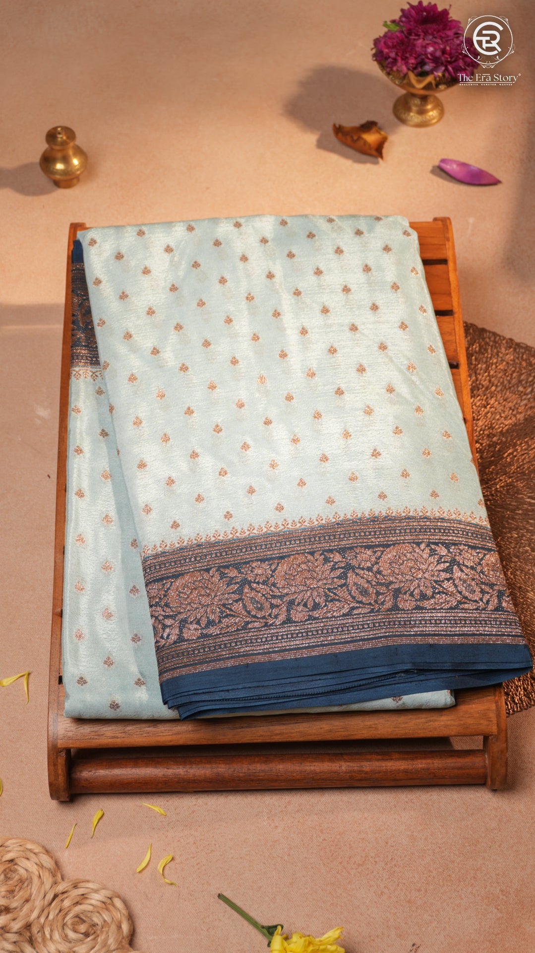 Sky Blue & Deep Teal Pure Crepe Chiffon Banarasi Silk Saree