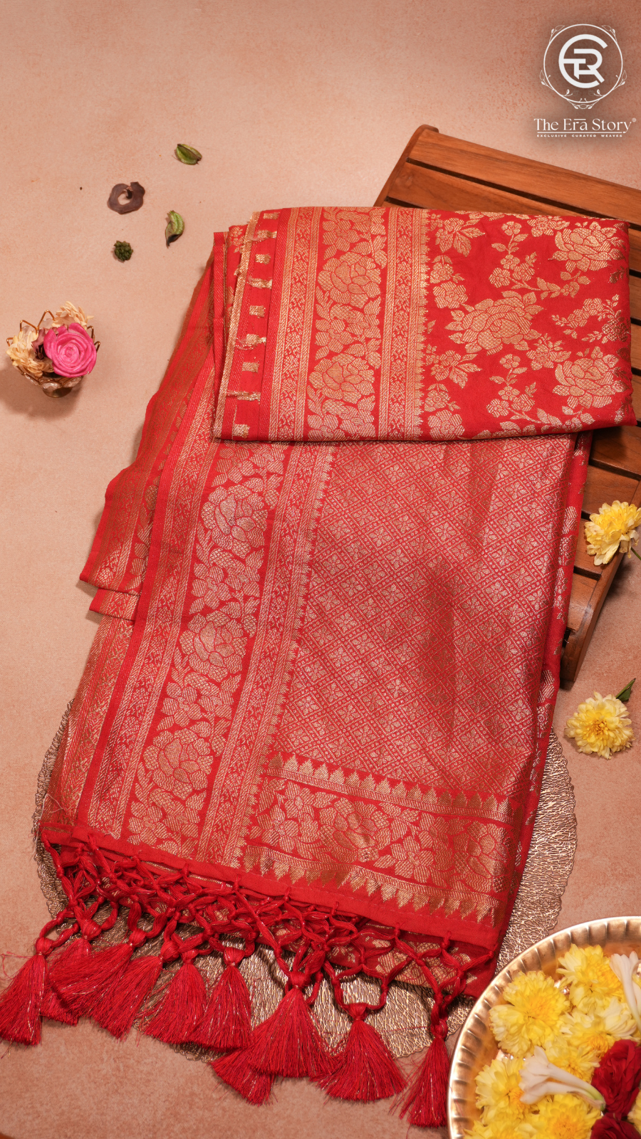 Red Khadi Georgette Banarasi Saree