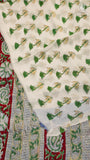 Blue & Yellow Red Vine Floral Handblocked Pure Georgette Saree
