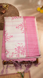 Beige & Pink Floral Kantha Matka Tussar Silk Saree