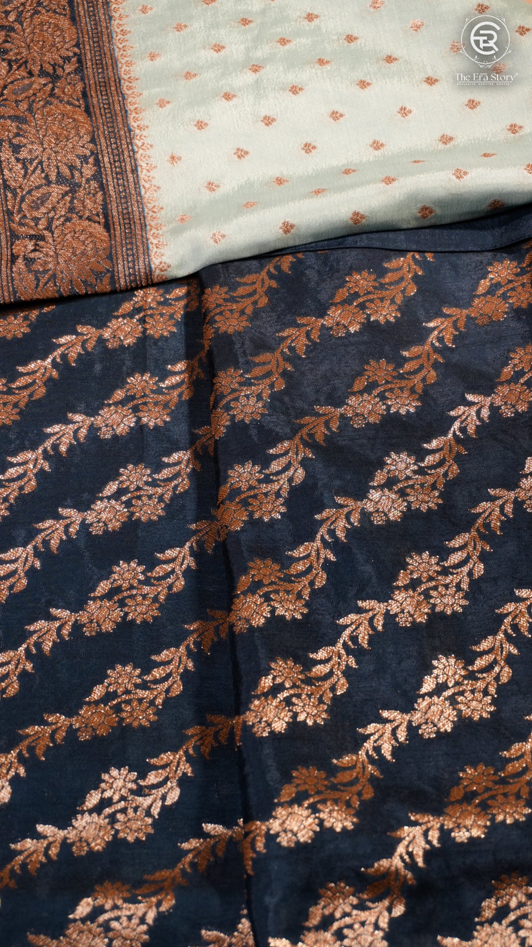 Sky Blue & Deep Teal Pure Crepe Chiffon Banarasi Silk Saree