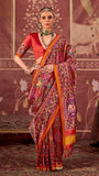 Red & Purple Elephant Patola Crepe Banarasi