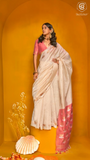 Beige Pink Gold and Silver Lotus Tussar Silk Saree