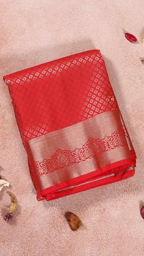 Crimson Red Diamond Kanchipuram Silk Saree