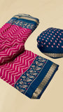 Pink and Blue Kalamkari Leheriya Handloom Cotton Saree