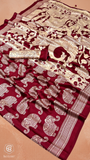 Pink & Beige Elephant Satin Modal Silk Saree