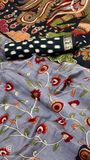 Grey & Black Floral Kalamkari Soft Cotton Saree