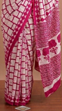 White & Pink Contemporary Handblocked Pure Mul Cotton Saree
