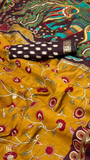 Yellow & Black Floral Kalamkari Soft Cotton Saree